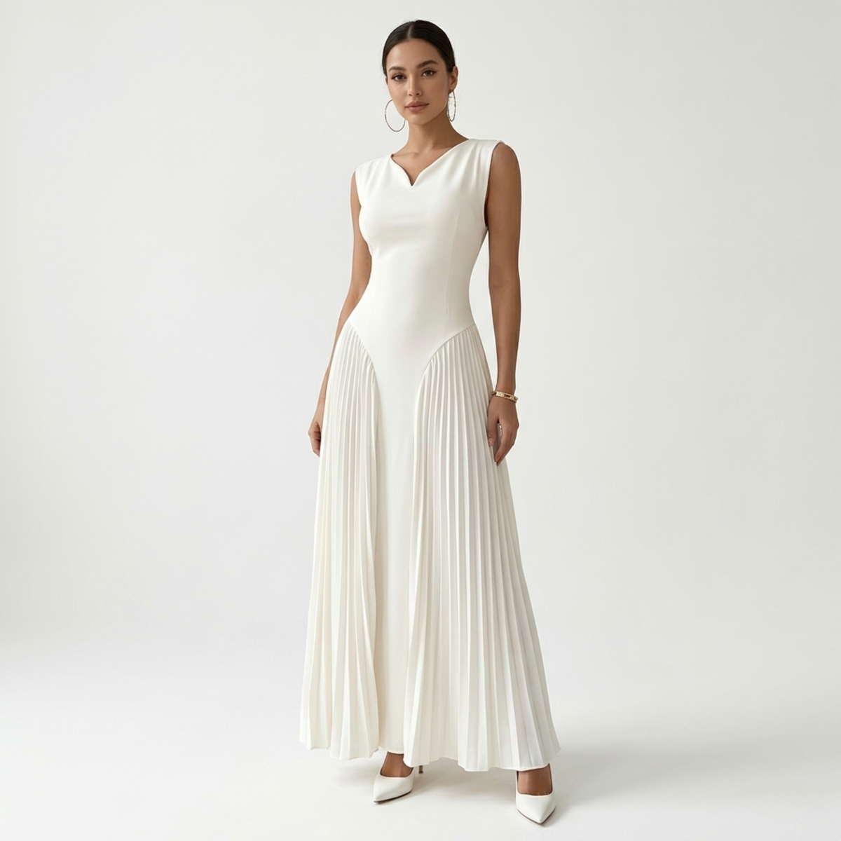 Vestido maternidad largo sin mangas plisado