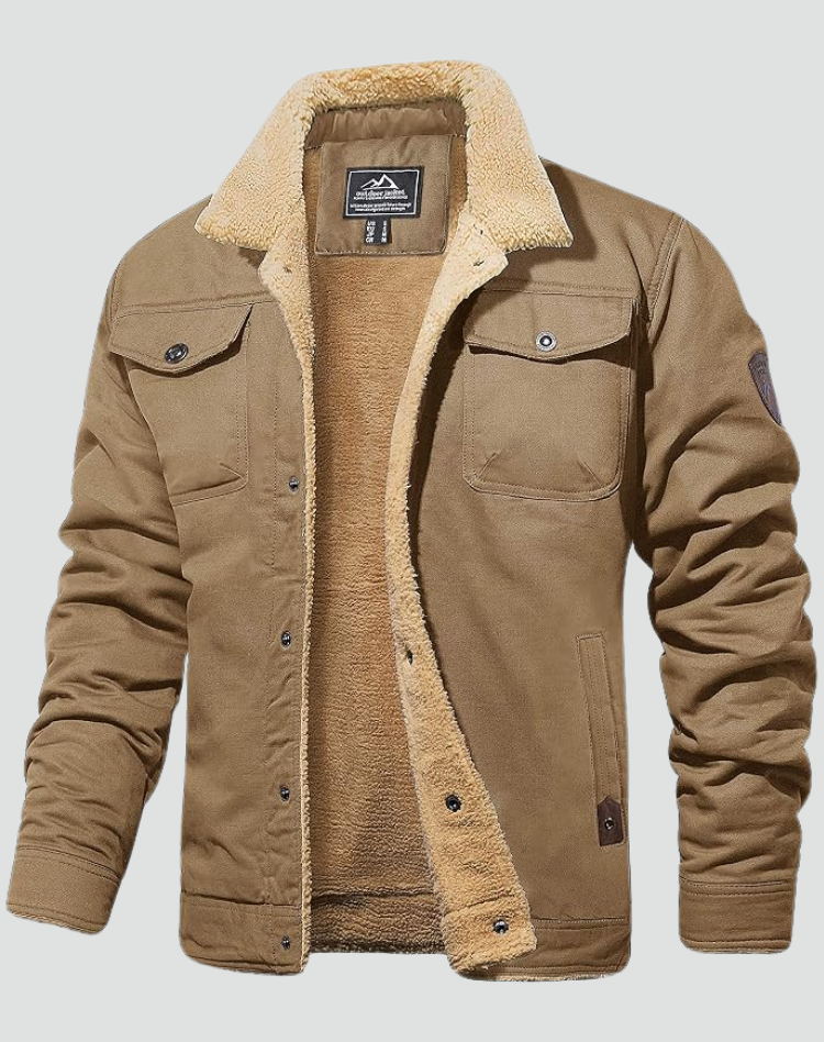 Chaqueta de Hombre con Forro Suave y Cierre de Botones a Presión