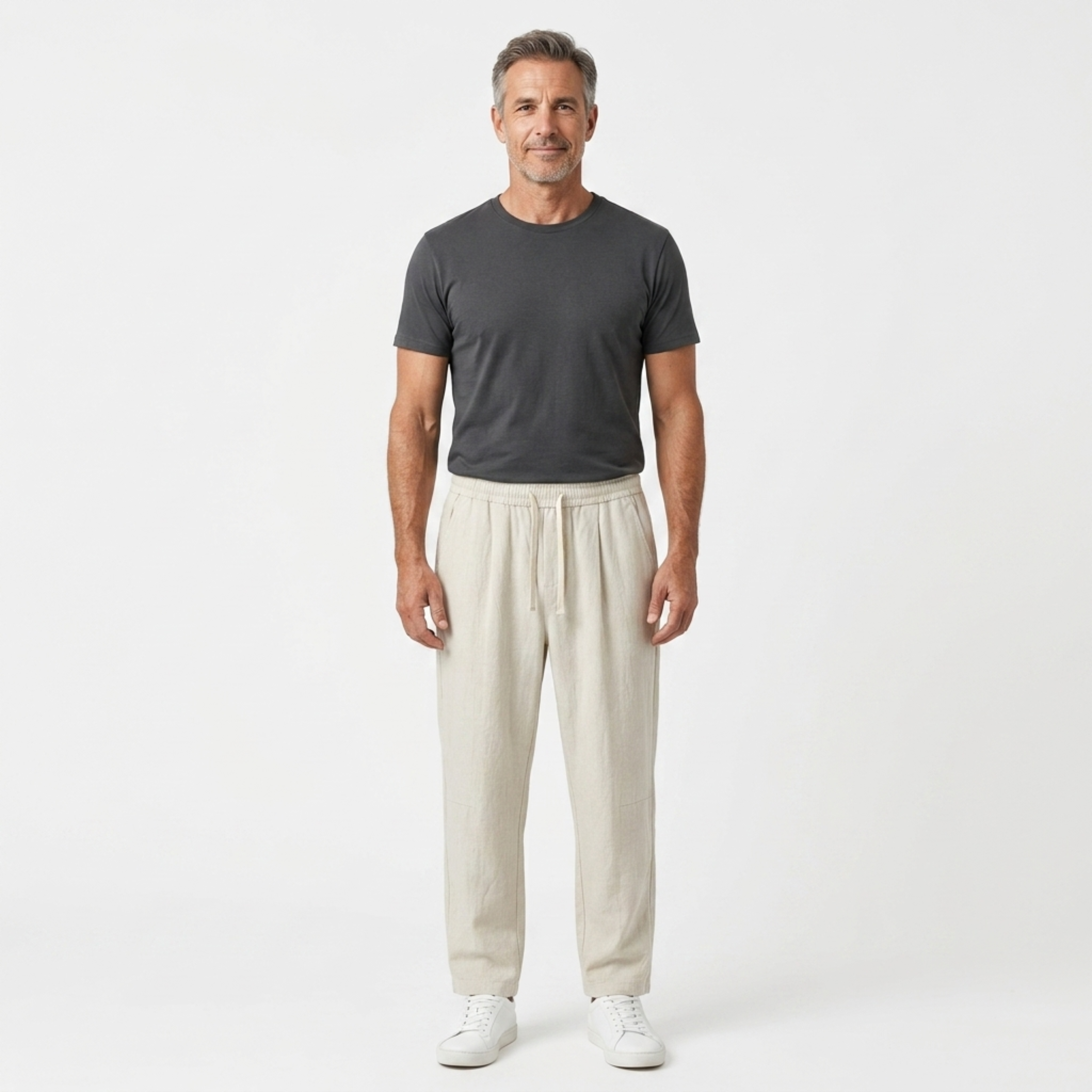 Pantalón de lino hombre — corte tapered con cintura elástica