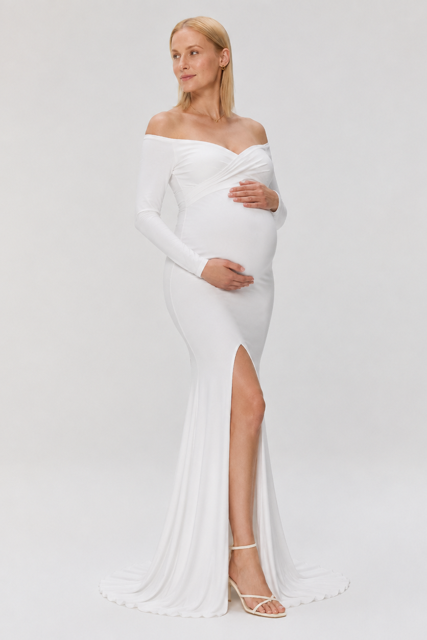 Vestido maternidad largo algodón hombros descubiertos