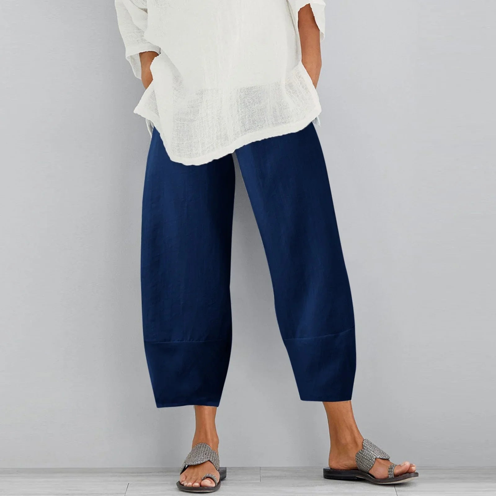 Pantalones de Pata Ancha para Mujer con Diseño Holgado y Corte Tobillero