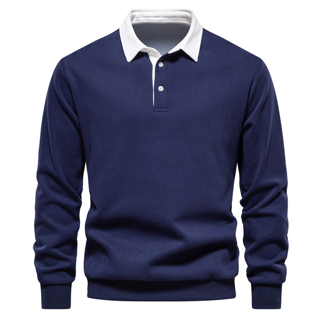 Jersey Polo de Manga Larga para Hombre Transpirable con Cuello Clásico