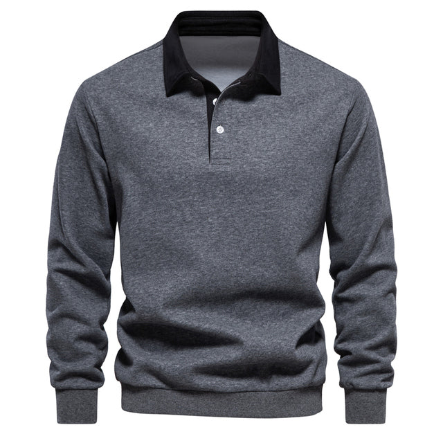 Jersey Polo de Manga Larga para Hombre Transpirable con Cuello Clásico