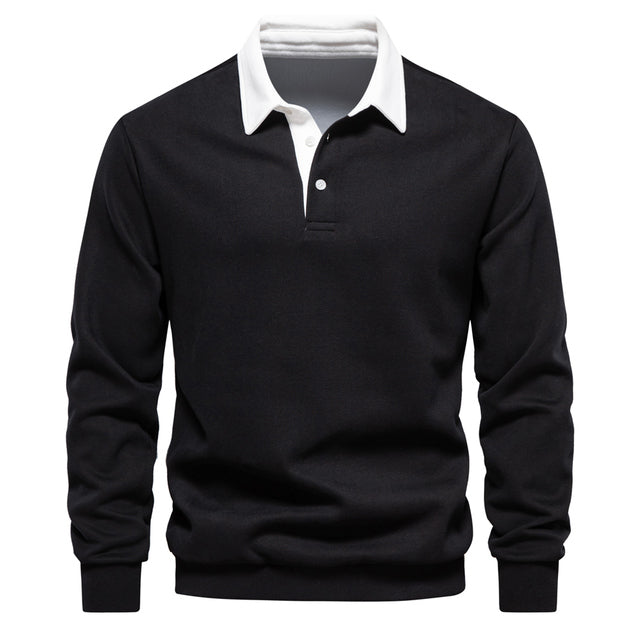 Jersey Polo de Manga Larga para Hombre Transpirable con Cuello Clásico