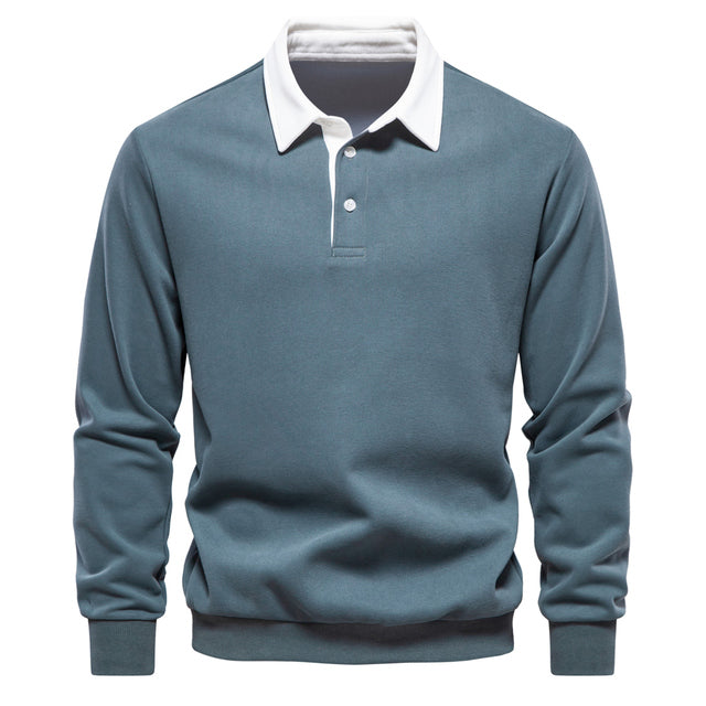 Jersey Polo de Manga Larga para Hombre Transpirable con Cuello Clásico
