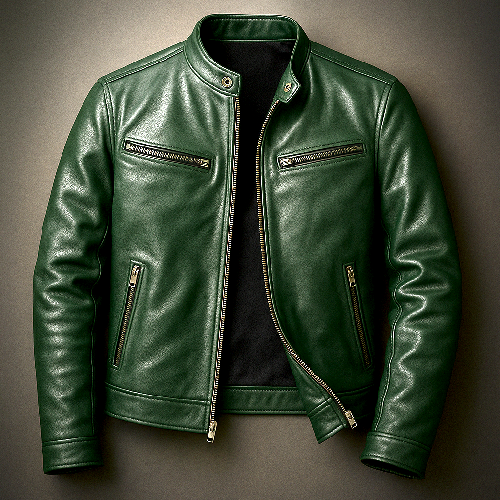 Chaqueta de Cuero de Hombre con Costuras Reforzadas y Cuatro Bolsillos