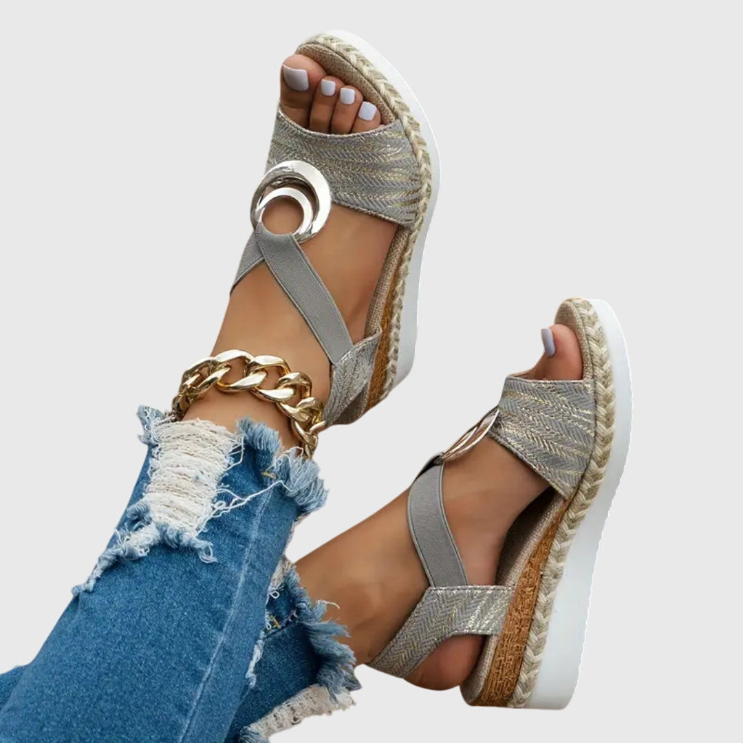 Sandalias de Plataforma para Mujer Cuñas con Tira al Tobillo y Acabado de Corcho