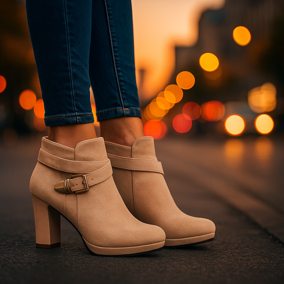Botines de Tacón Ancho para Mujer con Hebilla y Suela de Goma Antideslizante