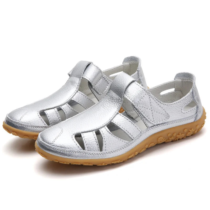 Sandalias romanas mujer cuero suave caladas suela flexible confort