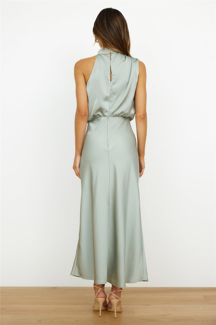 Vestido de Noche de Satén Largo sin Mangas con Cuello Alto para Mujer