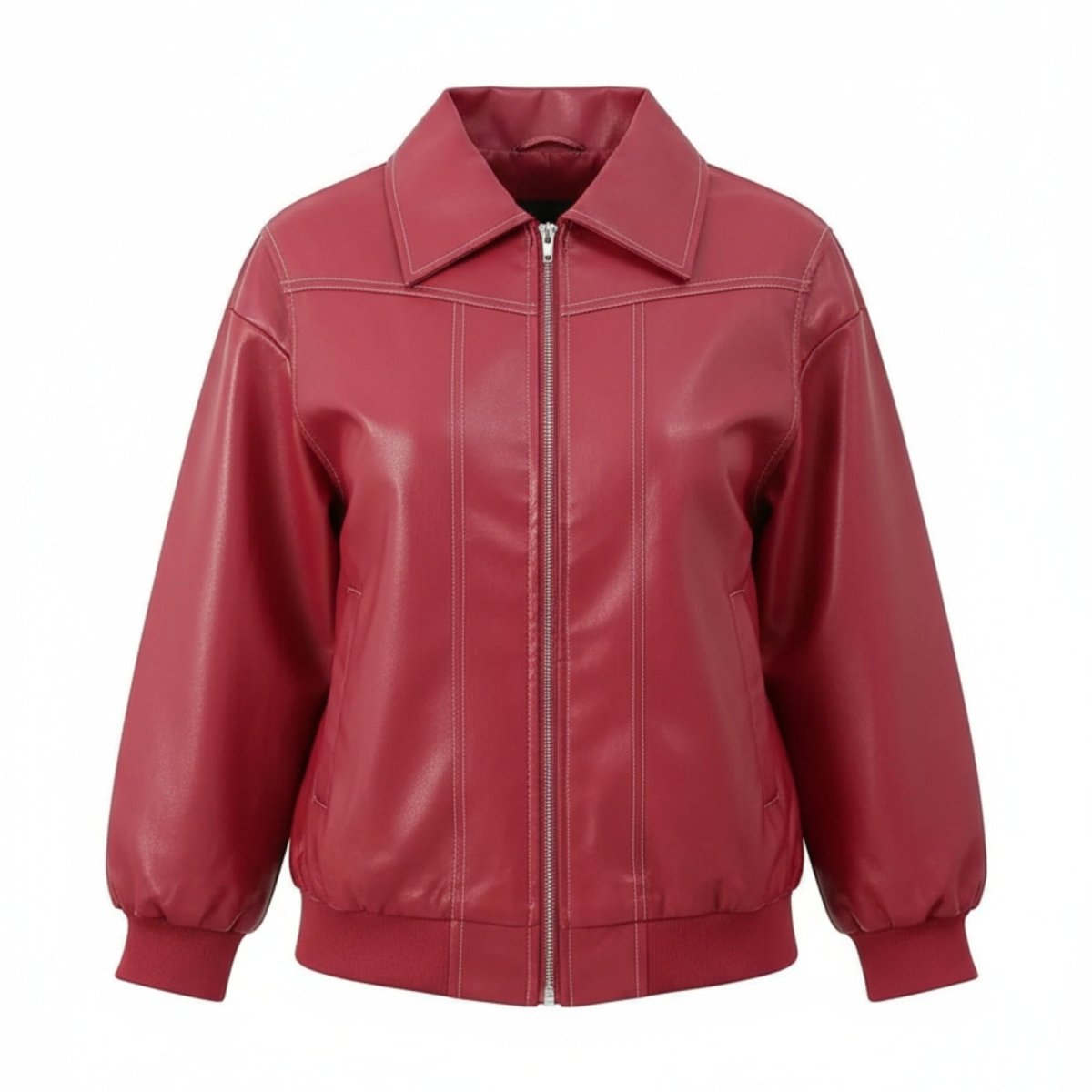 Blusão bomber oversized de pele sintética com costuras em contraste