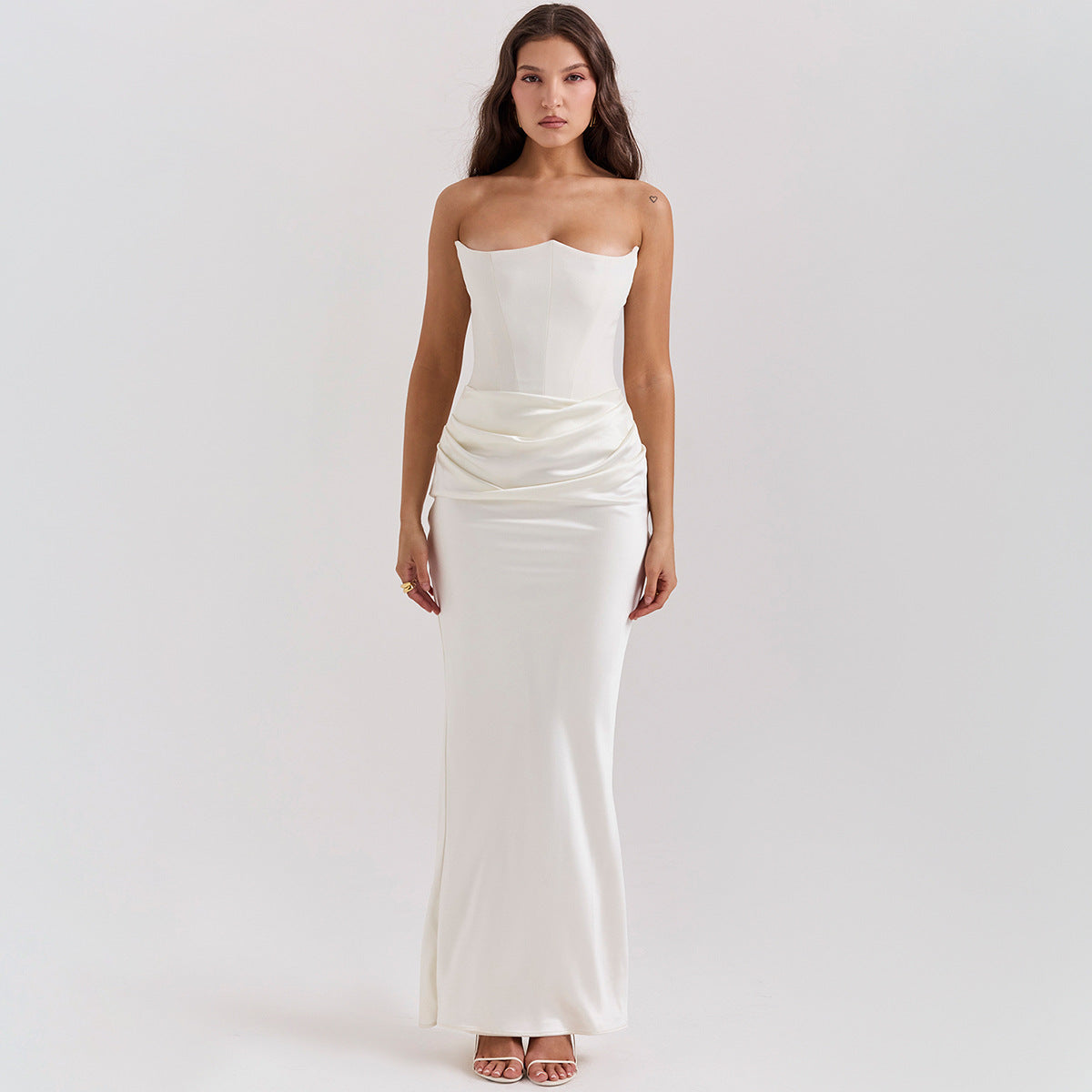 Vestido Largo de Fiesta para Mujer con Escote Palabra de Honor y Detalle Fruncido