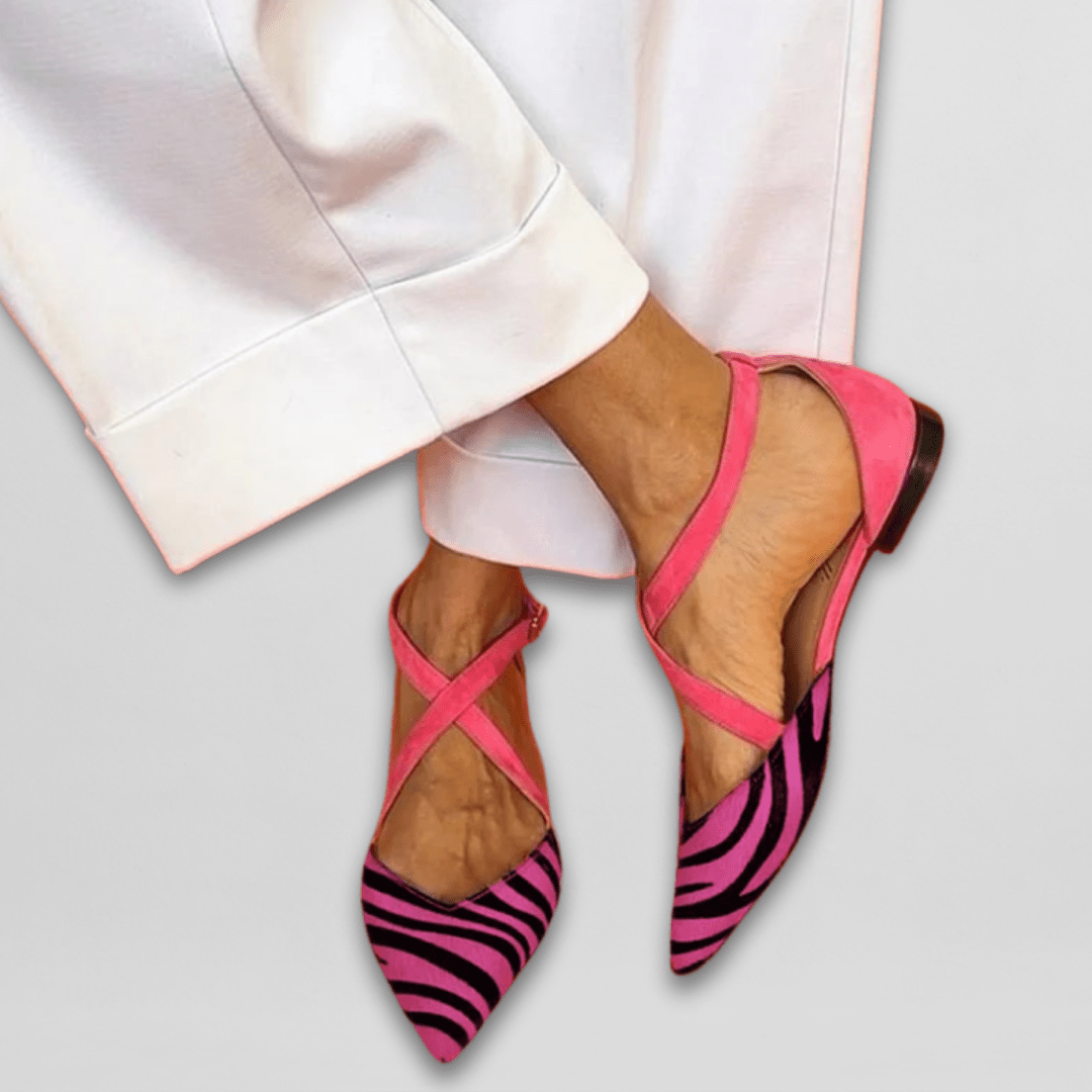 Zapatos Planos en Punta con Correas Cruzadas al Tobillo de Cuero Vegano