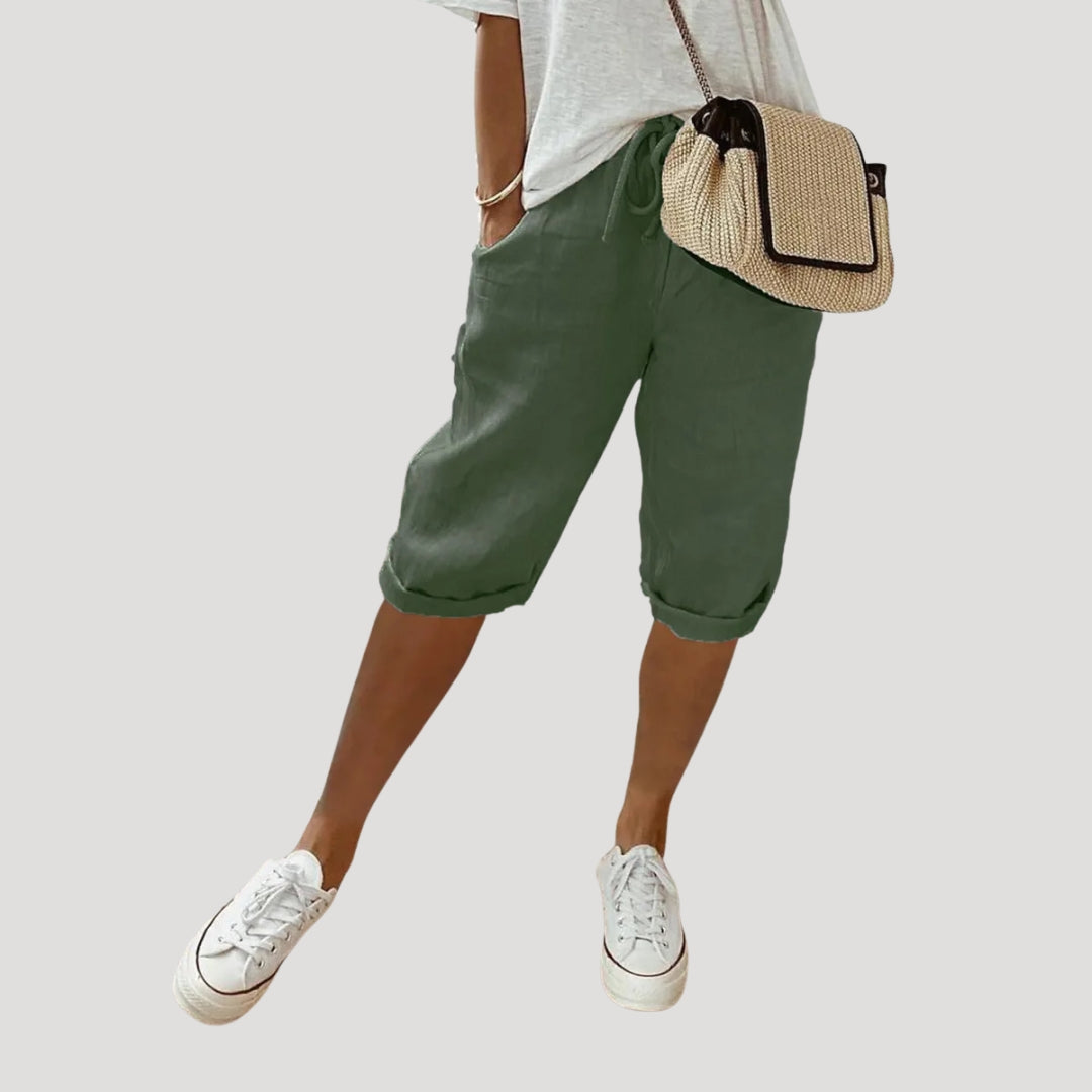 Pantalones Cortos de Lino para Mujer de Corte Recto hasta la Rodilla