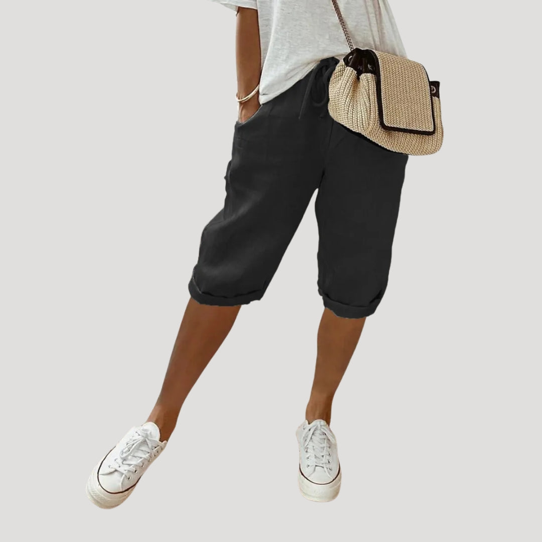 Pantalones Cortos de Lino para Mujer de Corte Recto hasta la Rodilla