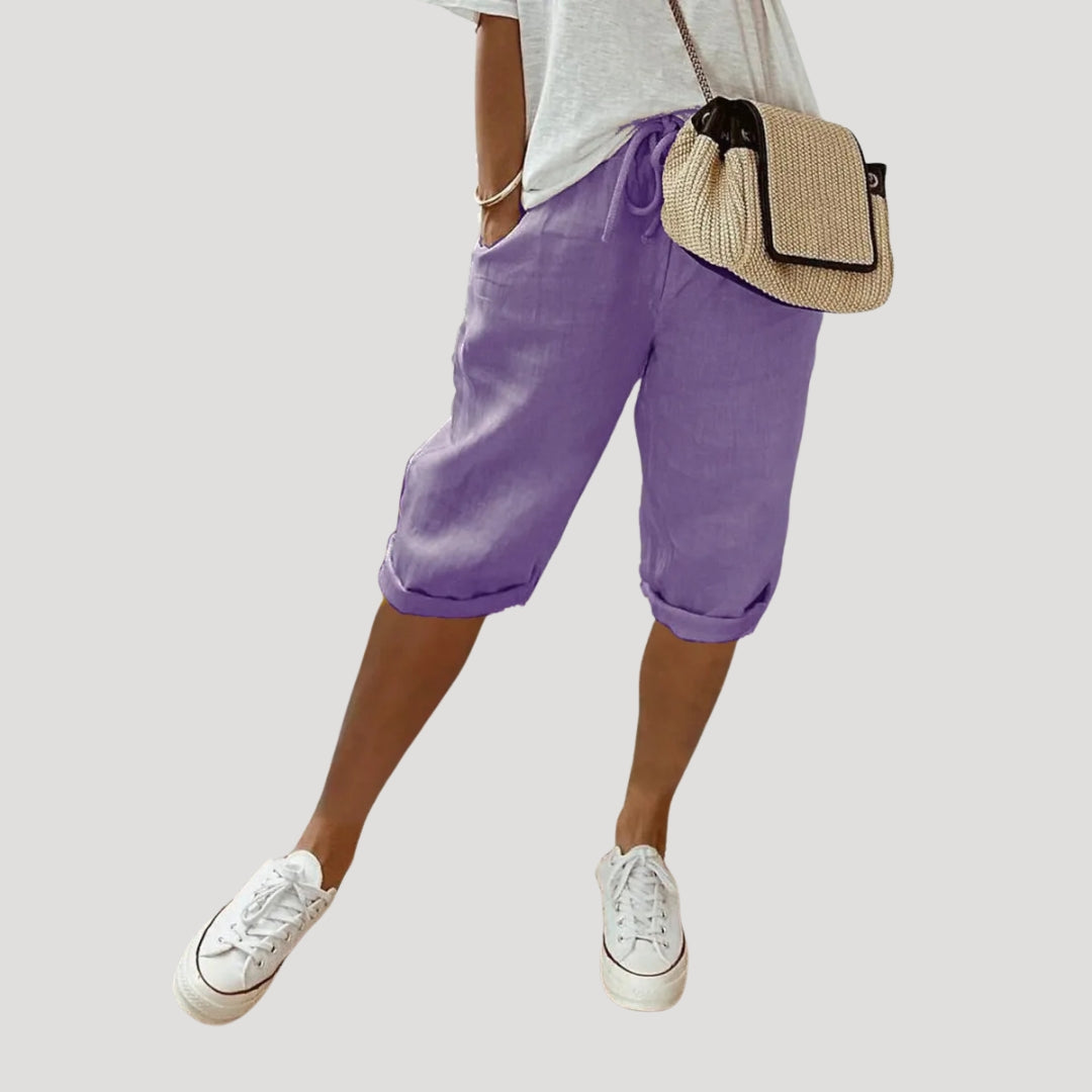 Pantalones Cortos de Lino para Mujer de Corte Recto hasta la Rodilla