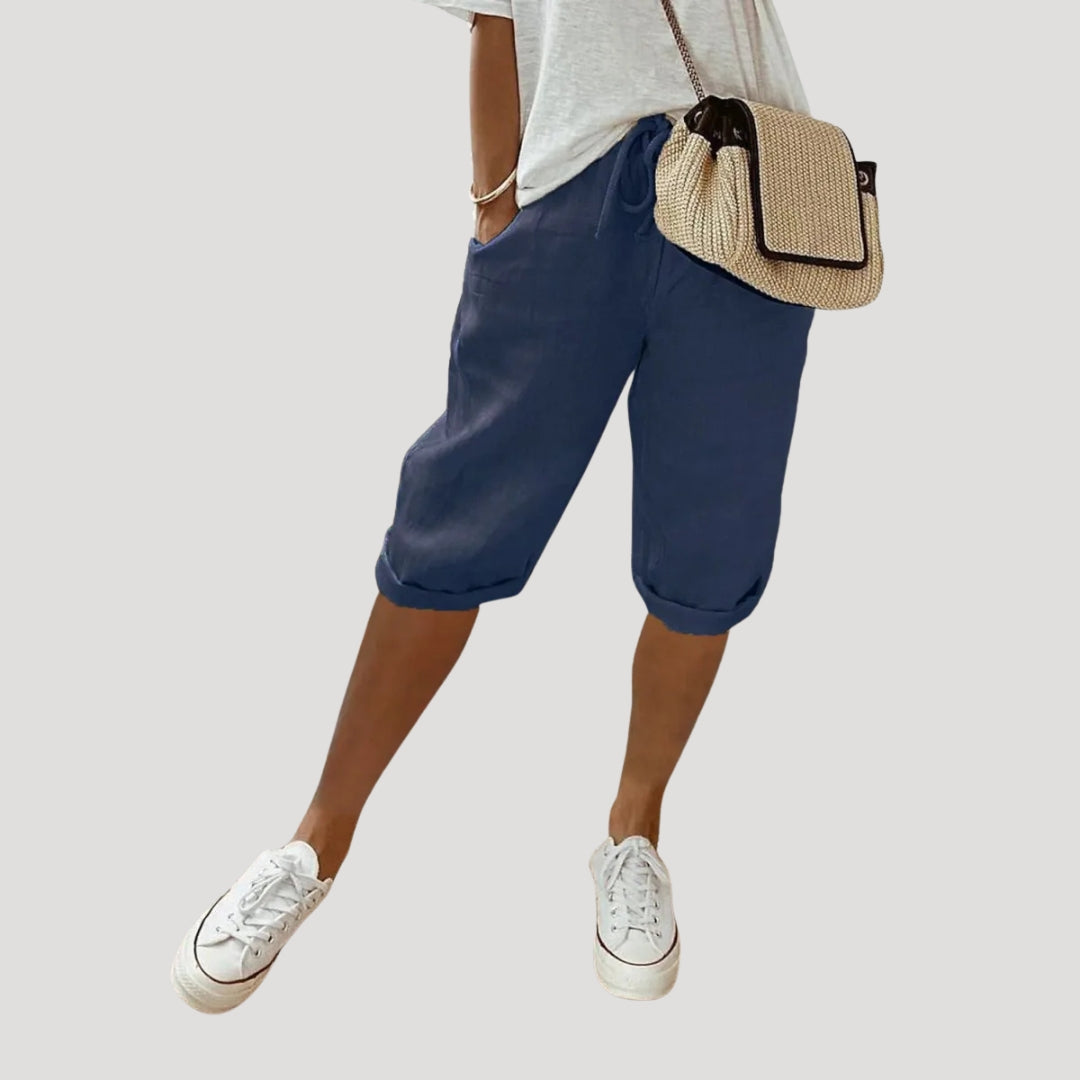 Pantalones Cortos de Lino para Mujer de Corte Recto hasta la Rodilla