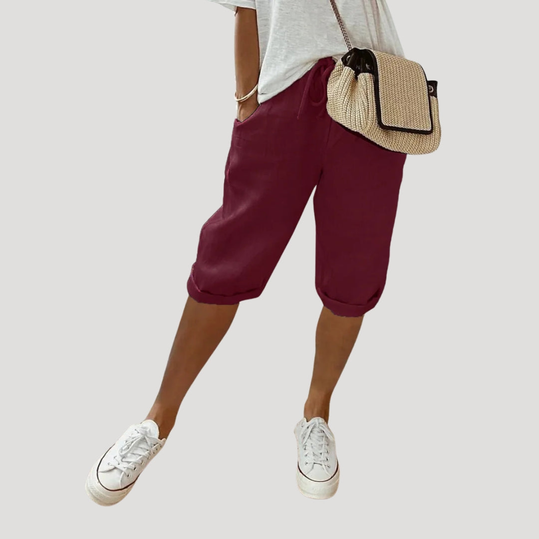 Pantalones Cortos de Lino para Mujer de Corte Recto hasta la Rodilla