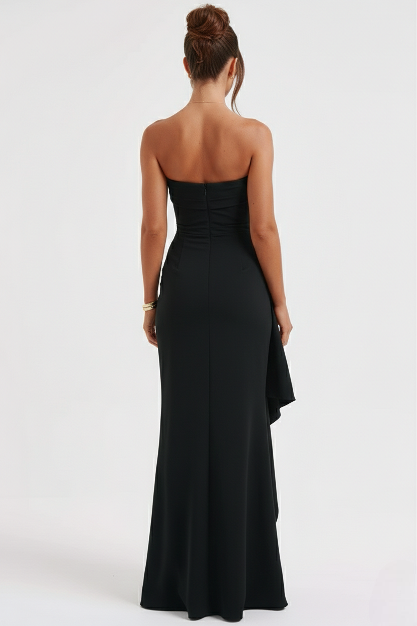 Vestido largo mujer — escote palabra de honor fruncido | gala y eventos
