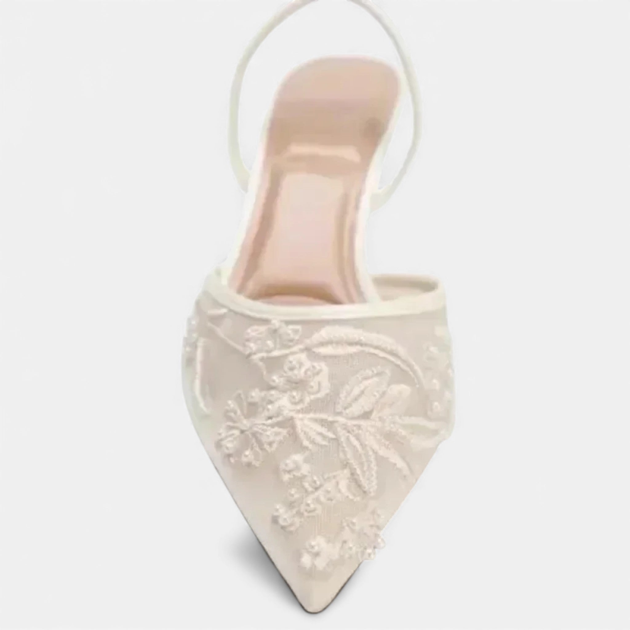 Escarpins à talon aiguille en mesh brodé avec bout pointu et bride pour femme