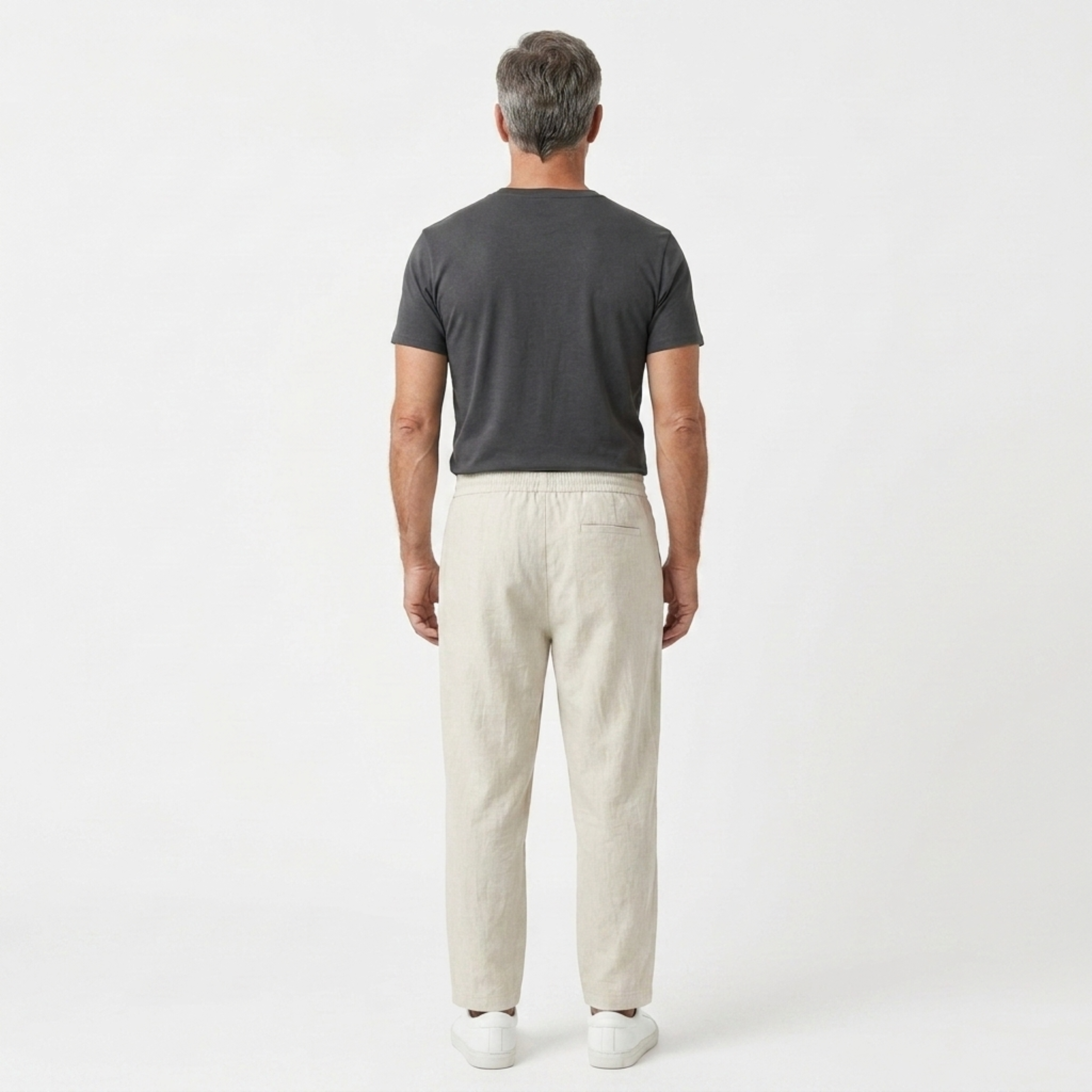 Pantalón de lino hombre — corte tapered con cintura elástica