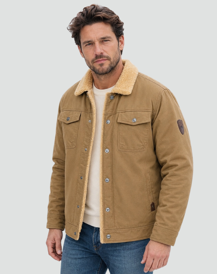Chaqueta de Hombre con Forro Suave y Cierre de Botones a Presión
