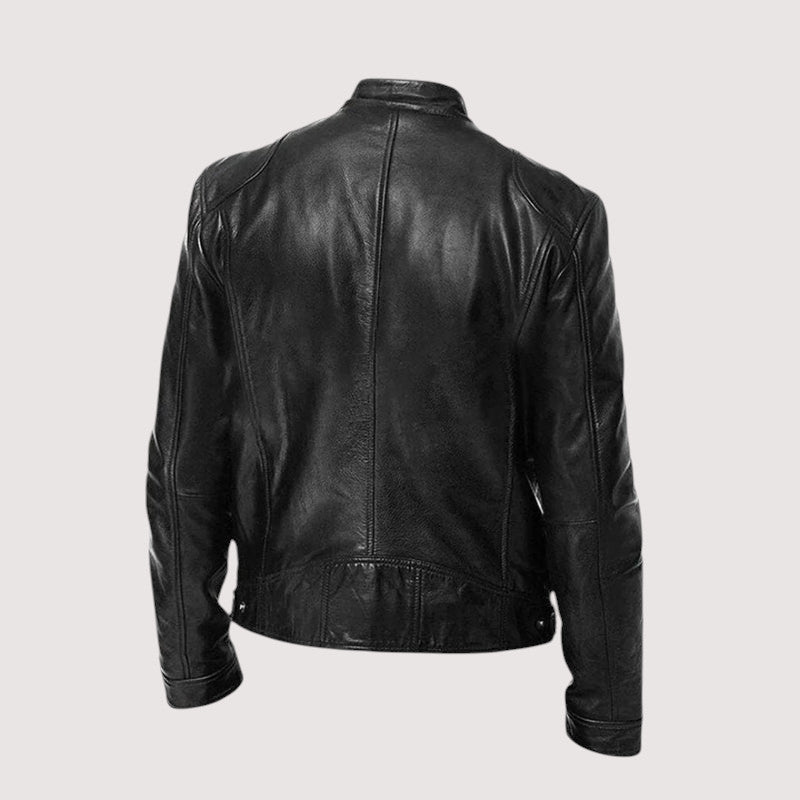 Chaqueta de Cuero para Hombre con Cuello Alto y Cremallera