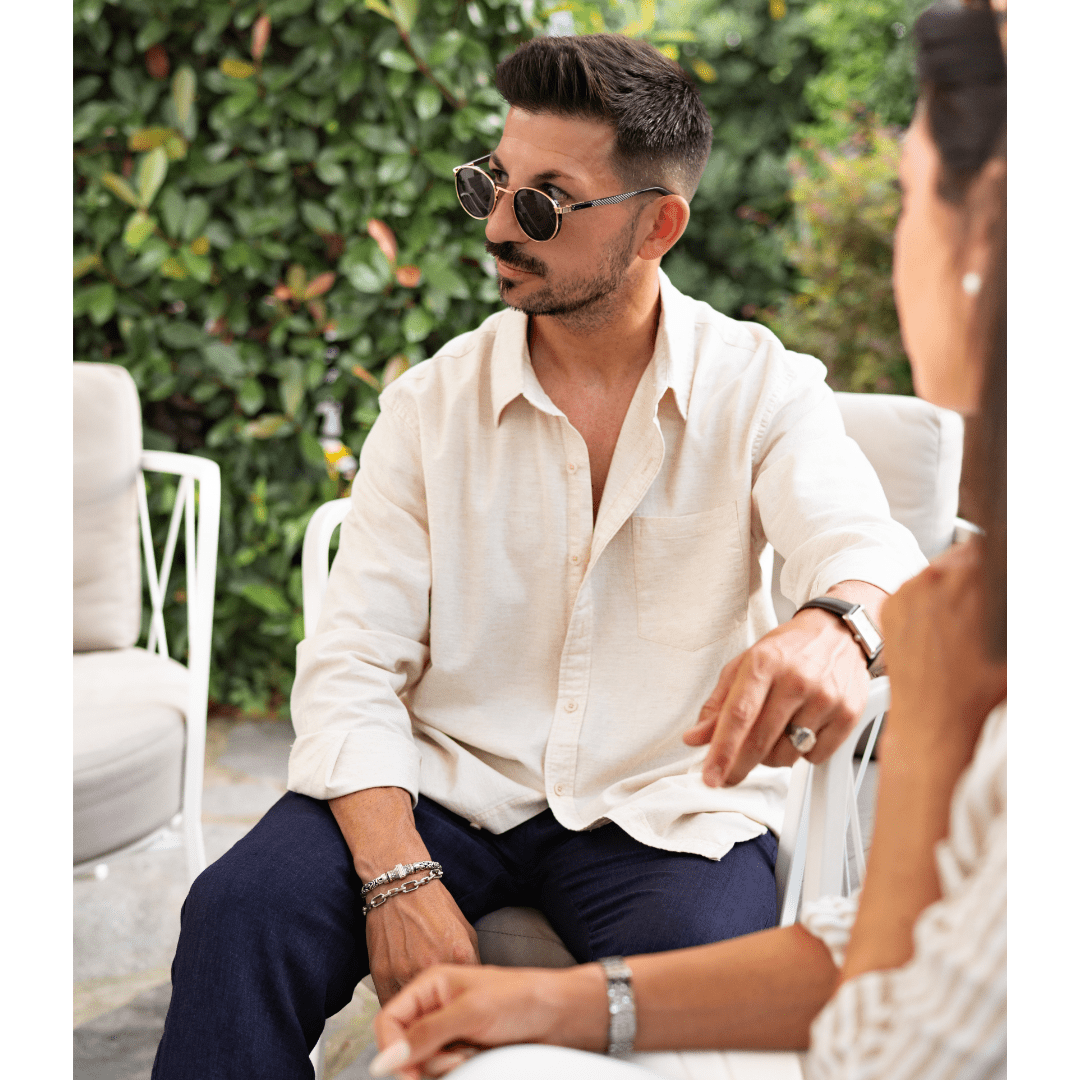 Camisa de Algodón y Lino para Hombre de Manga Larga con Cuello de Solapa y Botones
