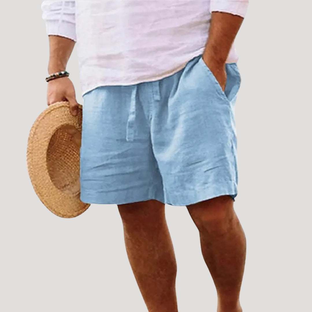Pantalones Cortos de Lino para Hombre con Cintura Elástica y Cordón Ajustable