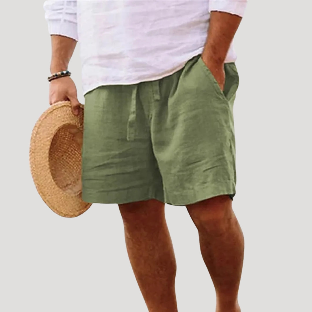 Pantalones Cortos de Lino para Hombre con Cintura Elástica y Cordón Ajustable