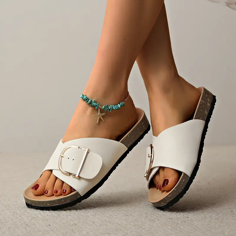 Sandalias de Mujer con Hebilla Ajustable y Suela de Corcho