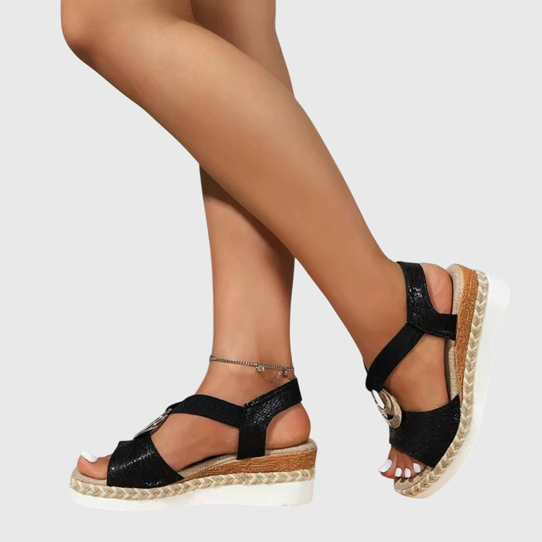 Sandalias de Plataforma para Mujer Cuñas con Tira al Tobillo y Acabado de Corcho
