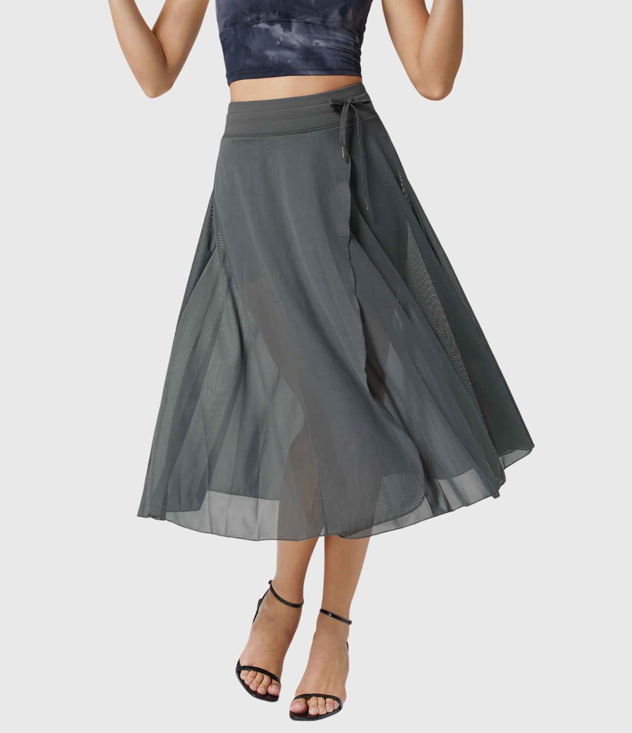 Falda Midi Acampanada de Talle Alto para Mujer con Cordón Ajustable