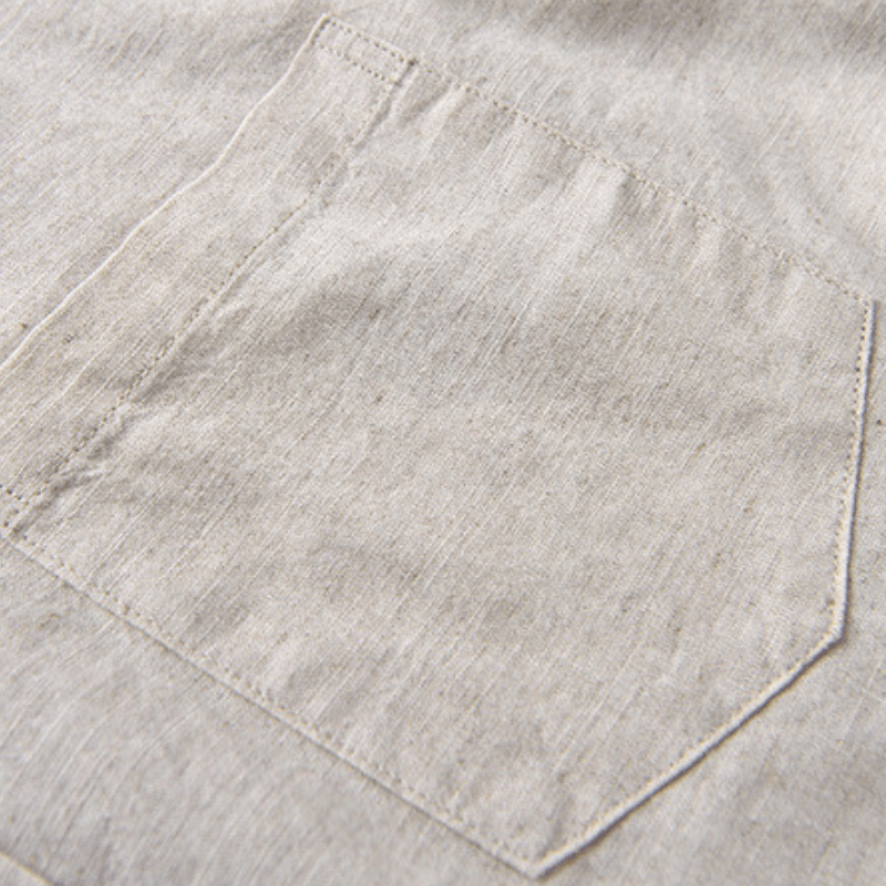 Camisa de Algodón y Lino para Hombre de Manga Larga con Cuello de Solapa y Botones