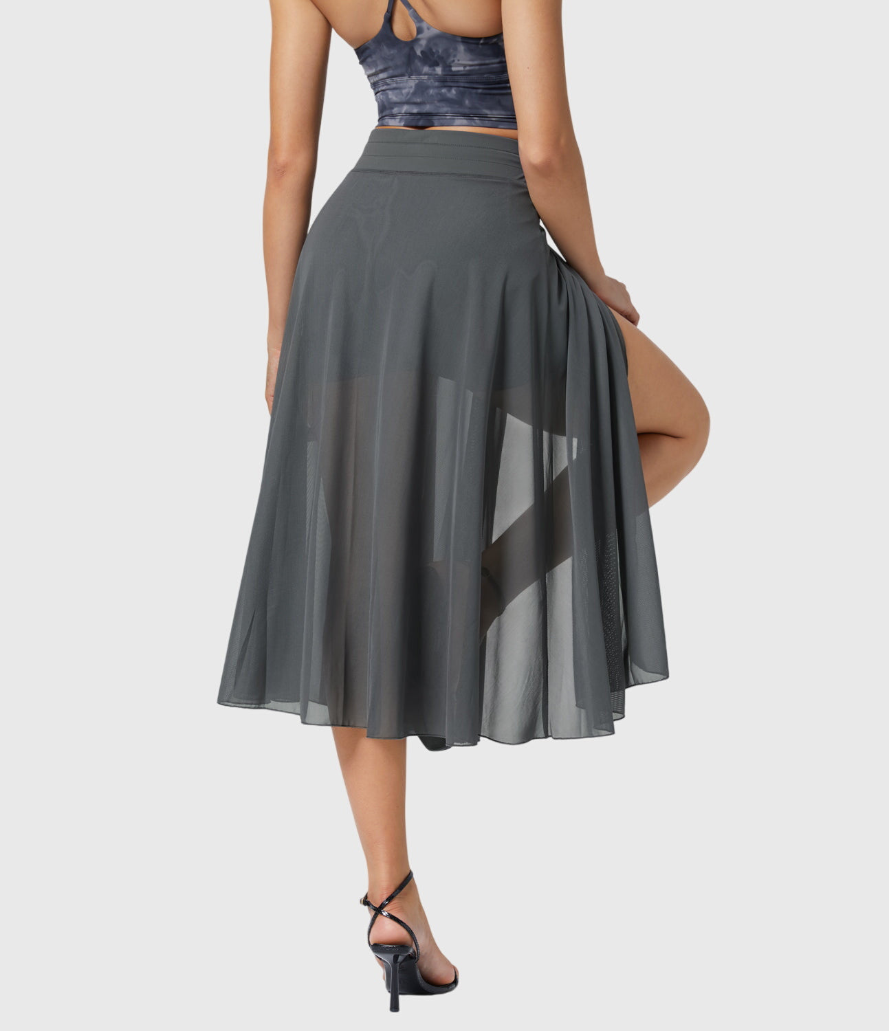Falda Midi Acampanada de Talle Alto para Mujer con Cordón Ajustable
