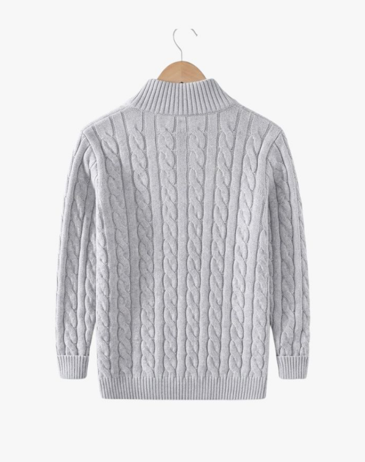 Jersey de Punto Trenzado para Hombre con Media Cremallera y Cuello Alto