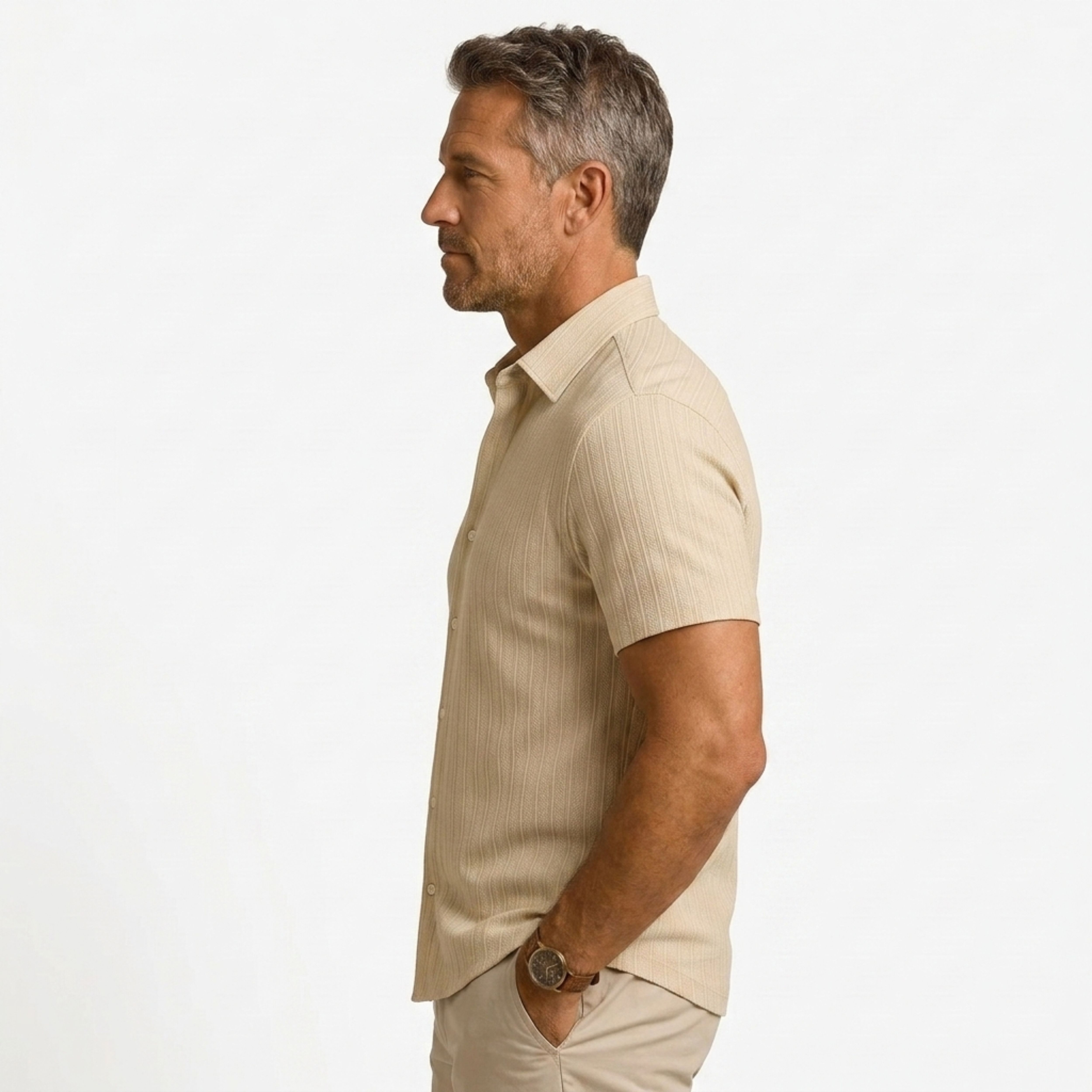 Camisa de algodón y lino | diseño manga corta para playa
