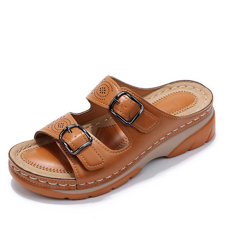 Sandalias de Cuña con Doble Hebilla y Plataforma Antideslizante para Mujer