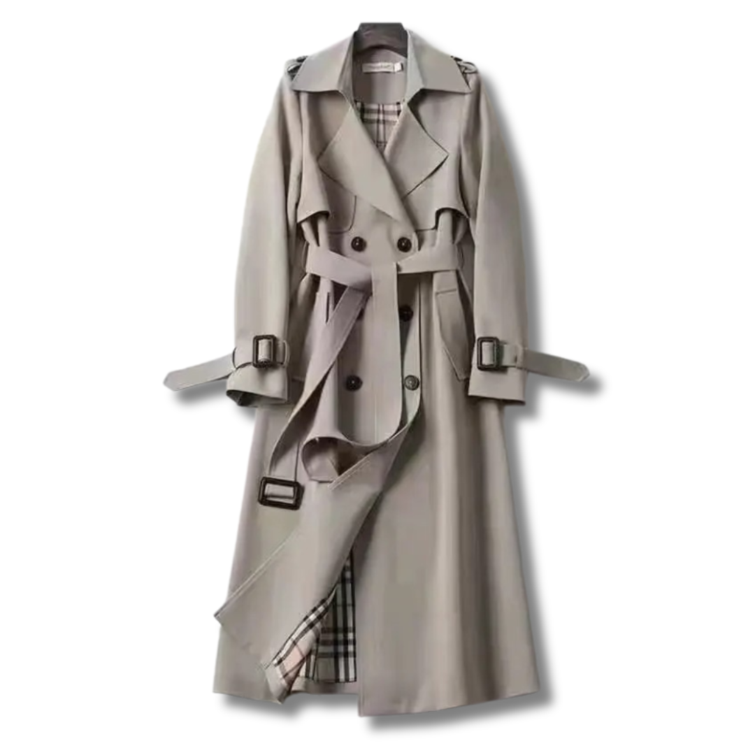 Trench-coat long avec ceinture et double boutonnage pour femme