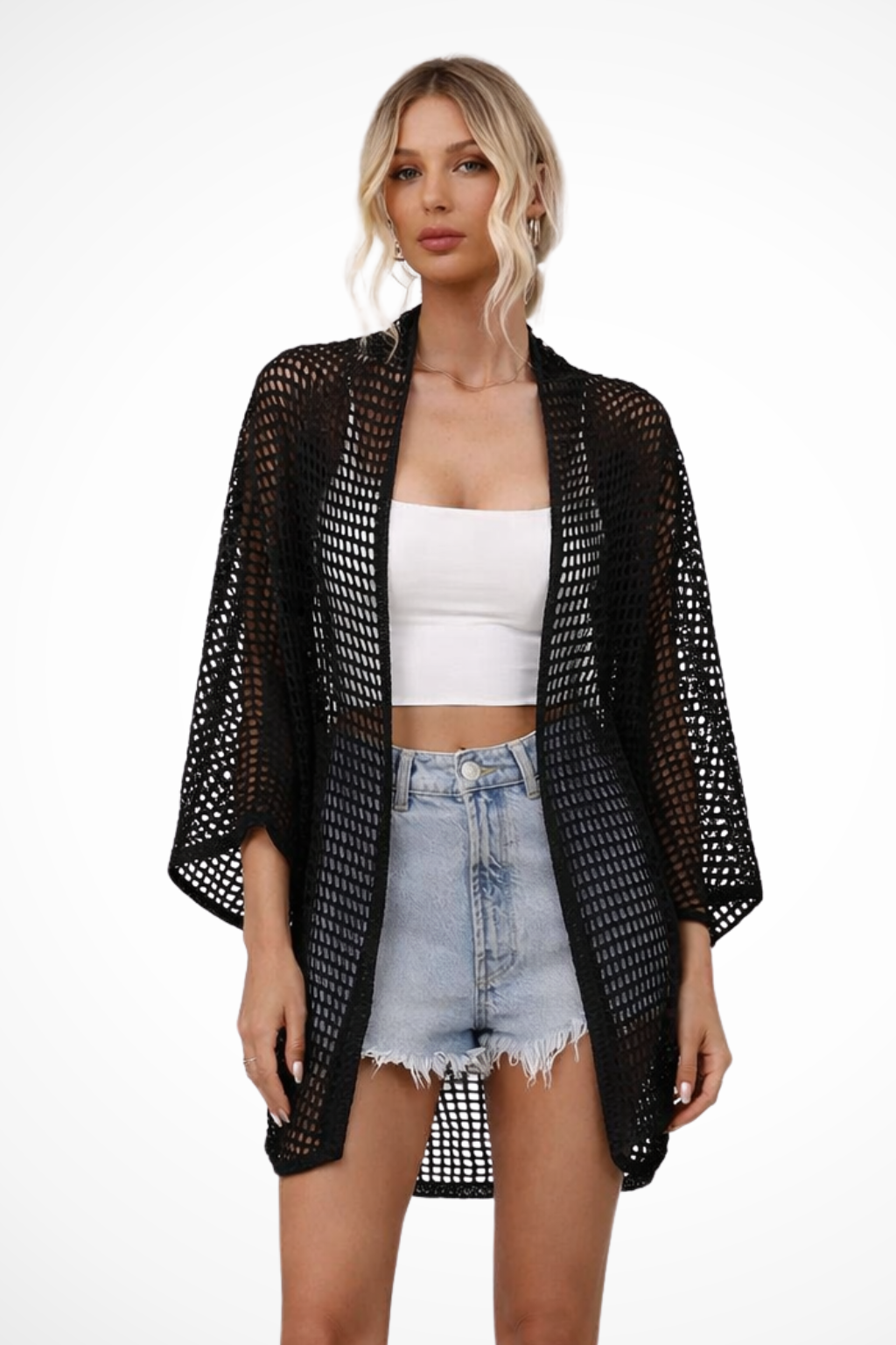 Cárdigan de Punto Calado para Mujer Chaqueta de Crochet y Beach Cover Up