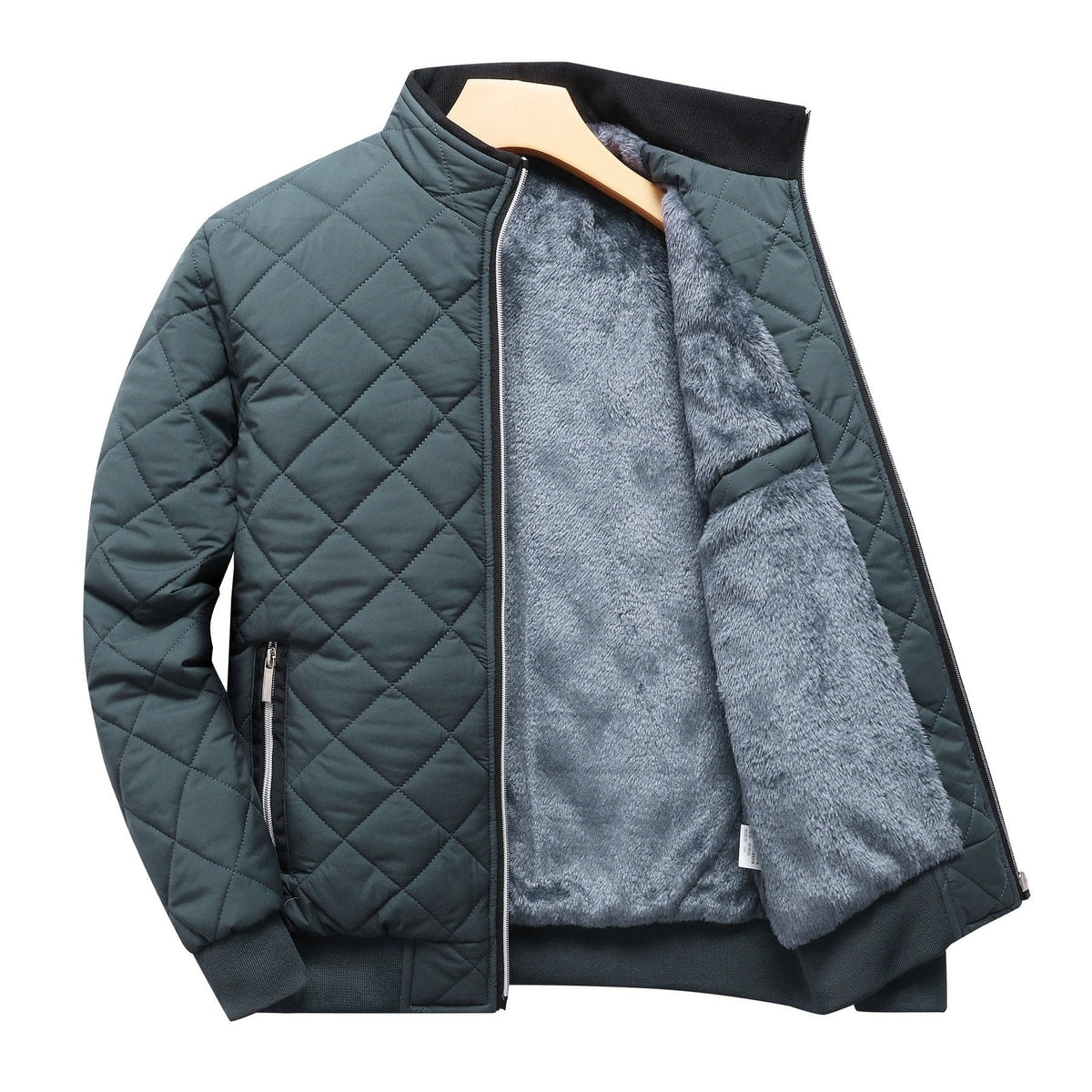 Veste matelassée en polyester pour homme avec col montant et fermeture à glissière