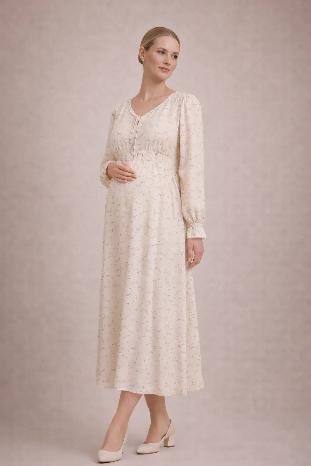 Vestido maternidad largo flores cintura imperio