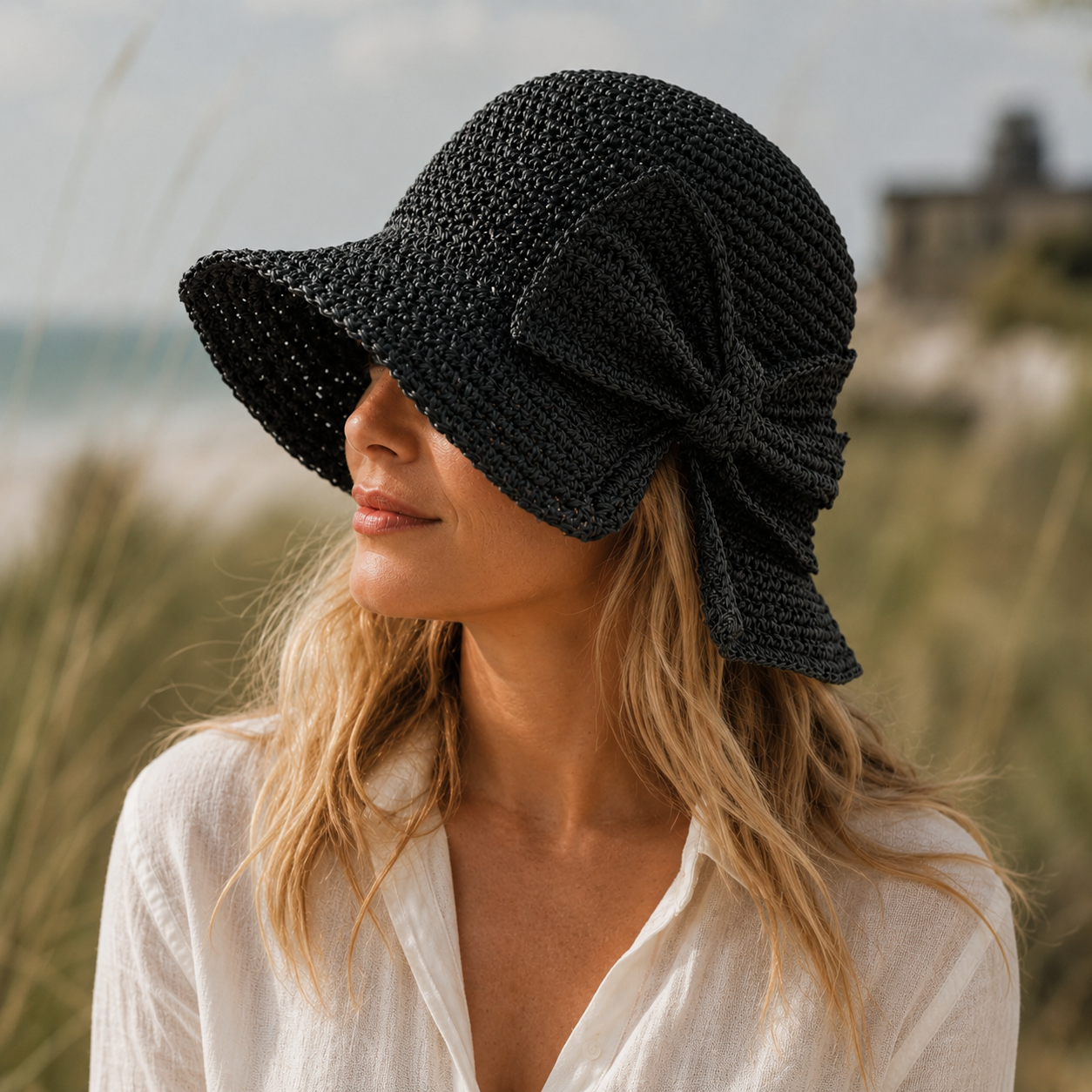 Gorro de pescador bucket hat para mujer - ala corta con lazo - playa casual