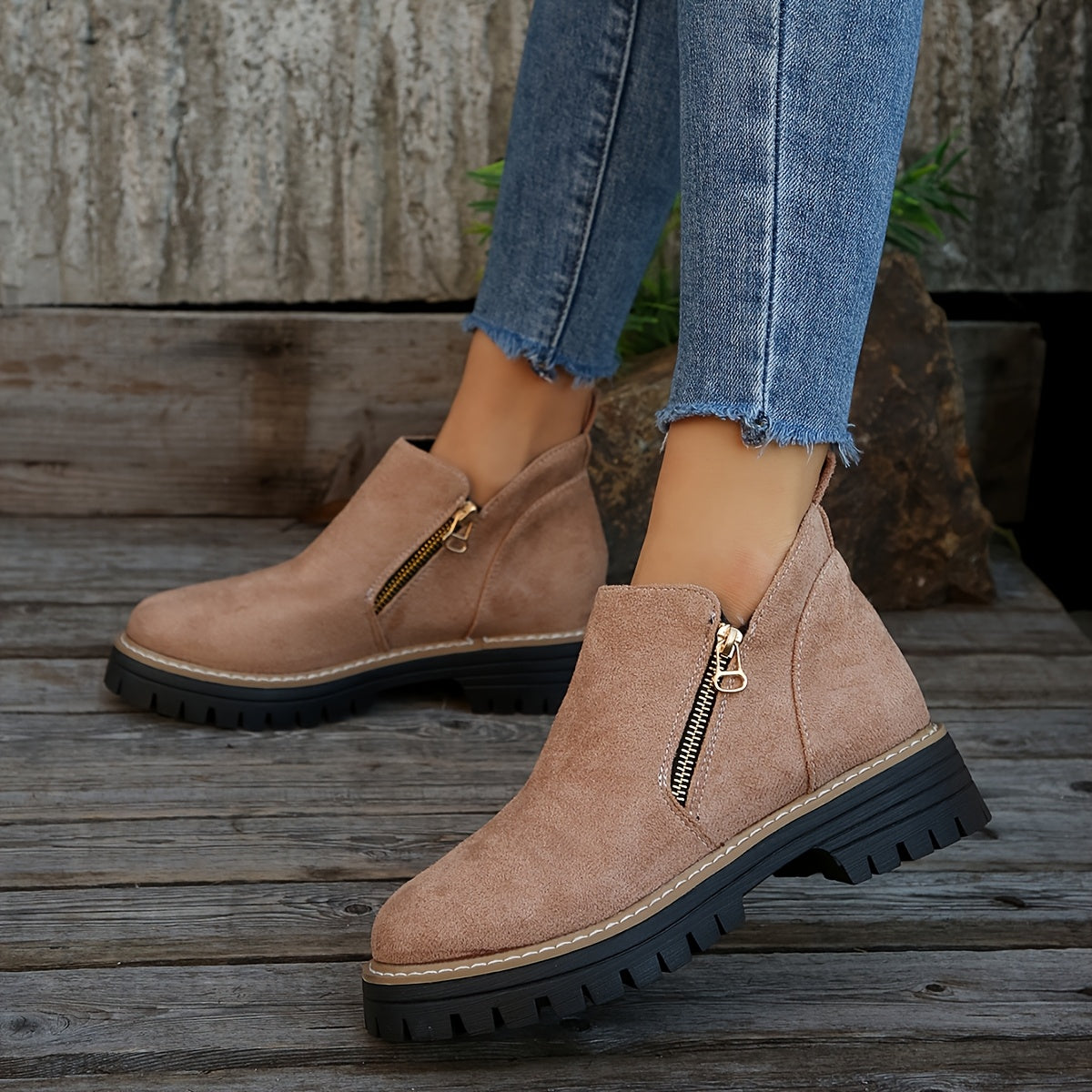 Botines para Mujer con Cierre de Cremallera Lateral y Suela Antideslizante