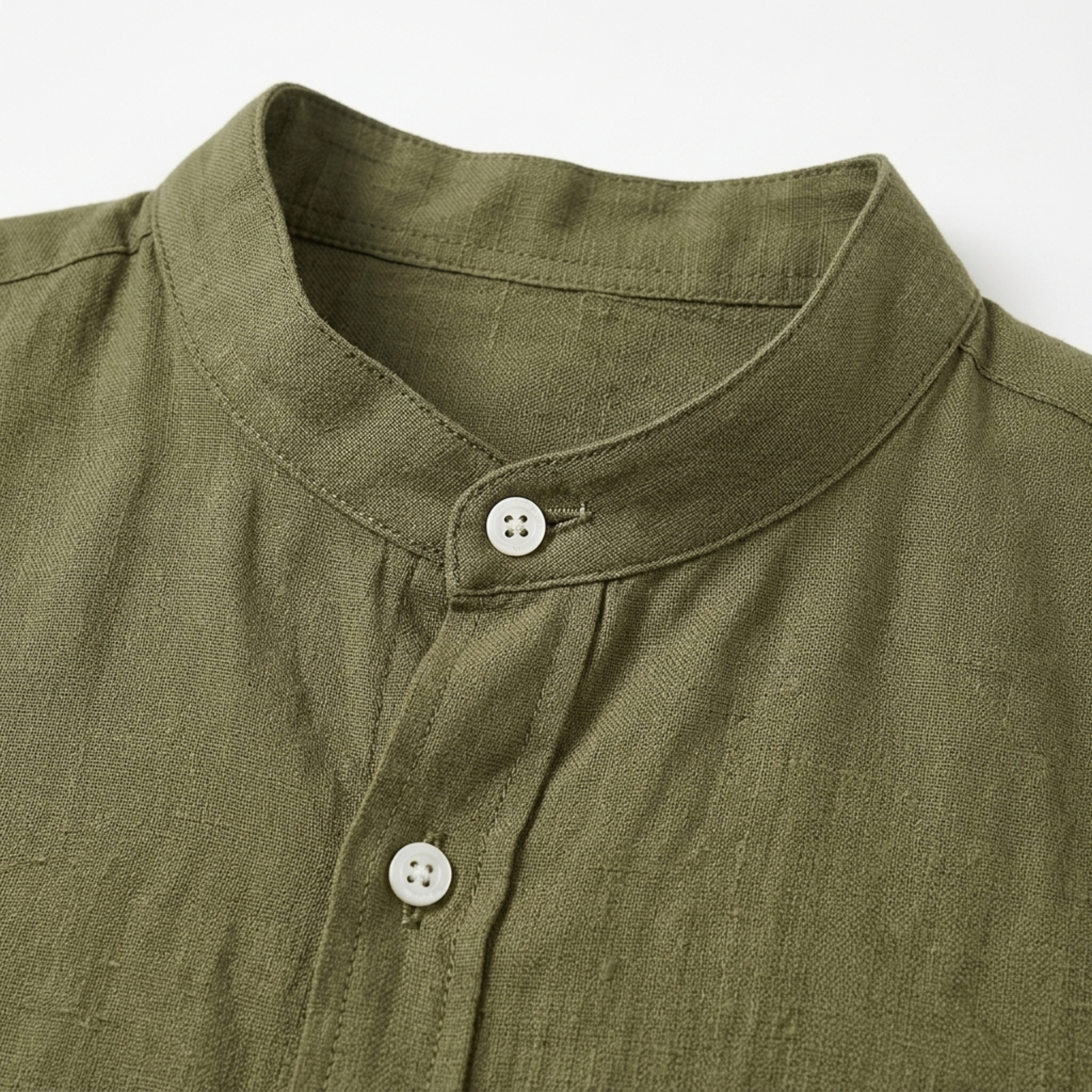Camisa de lino hombre — cuello clásico y mangas ajustables para diario