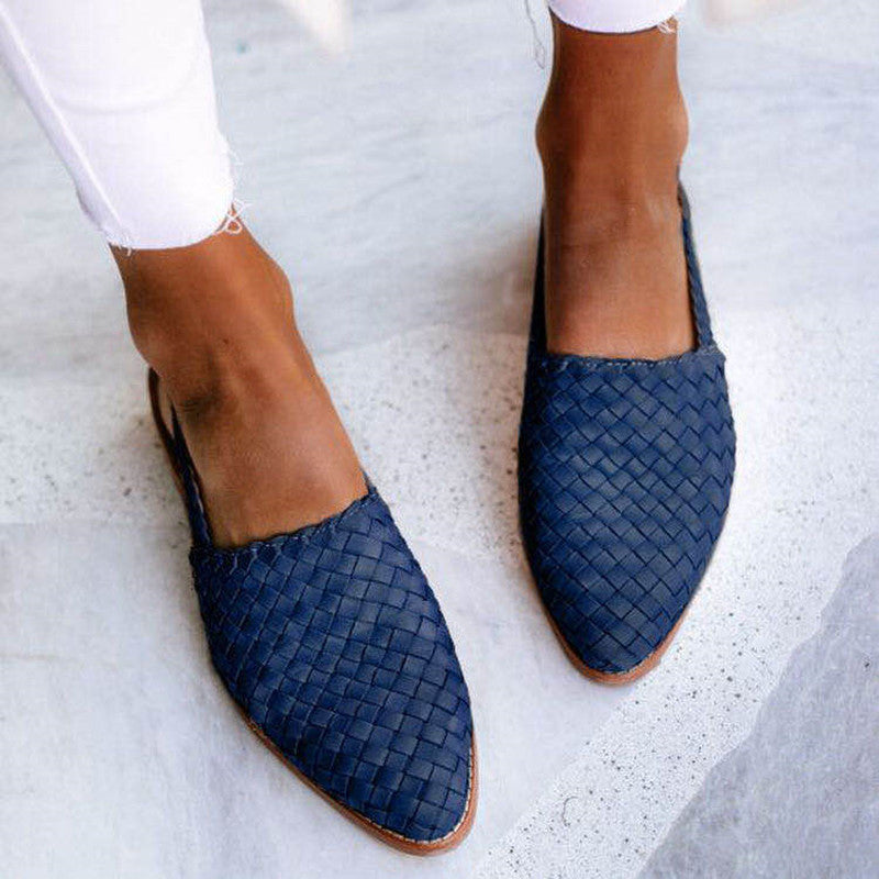 Zapatos Slingback de Piel Gevlochten con Tacón Plano y Tira Trasera para Mujer