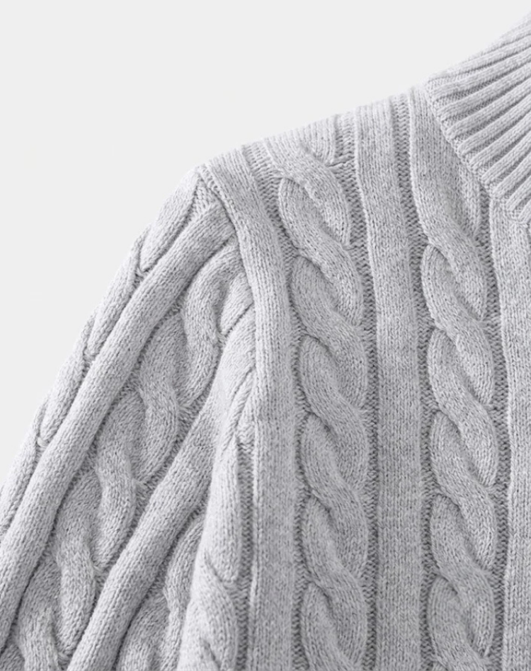 Jersey de Punto Trenzado para Hombre con Media Cremallera y Cuello Alto