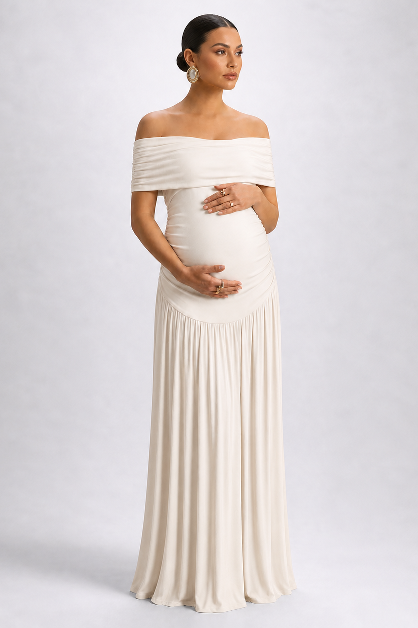Vestido maternidad hombros descubiertos largo elegante