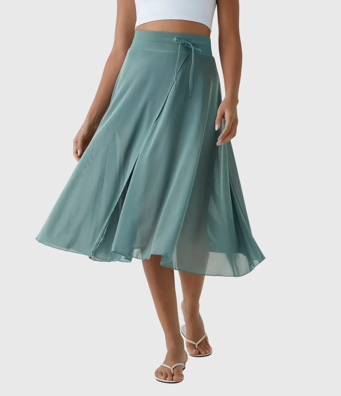 Falda Midi Acampanada de Talle Alto para Mujer con Cordón Ajustable