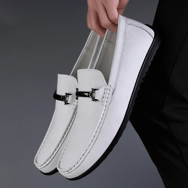 Mocasines de Cuero Genuino para Hombre Estilo Conducción con Suela de Goma Slip-On